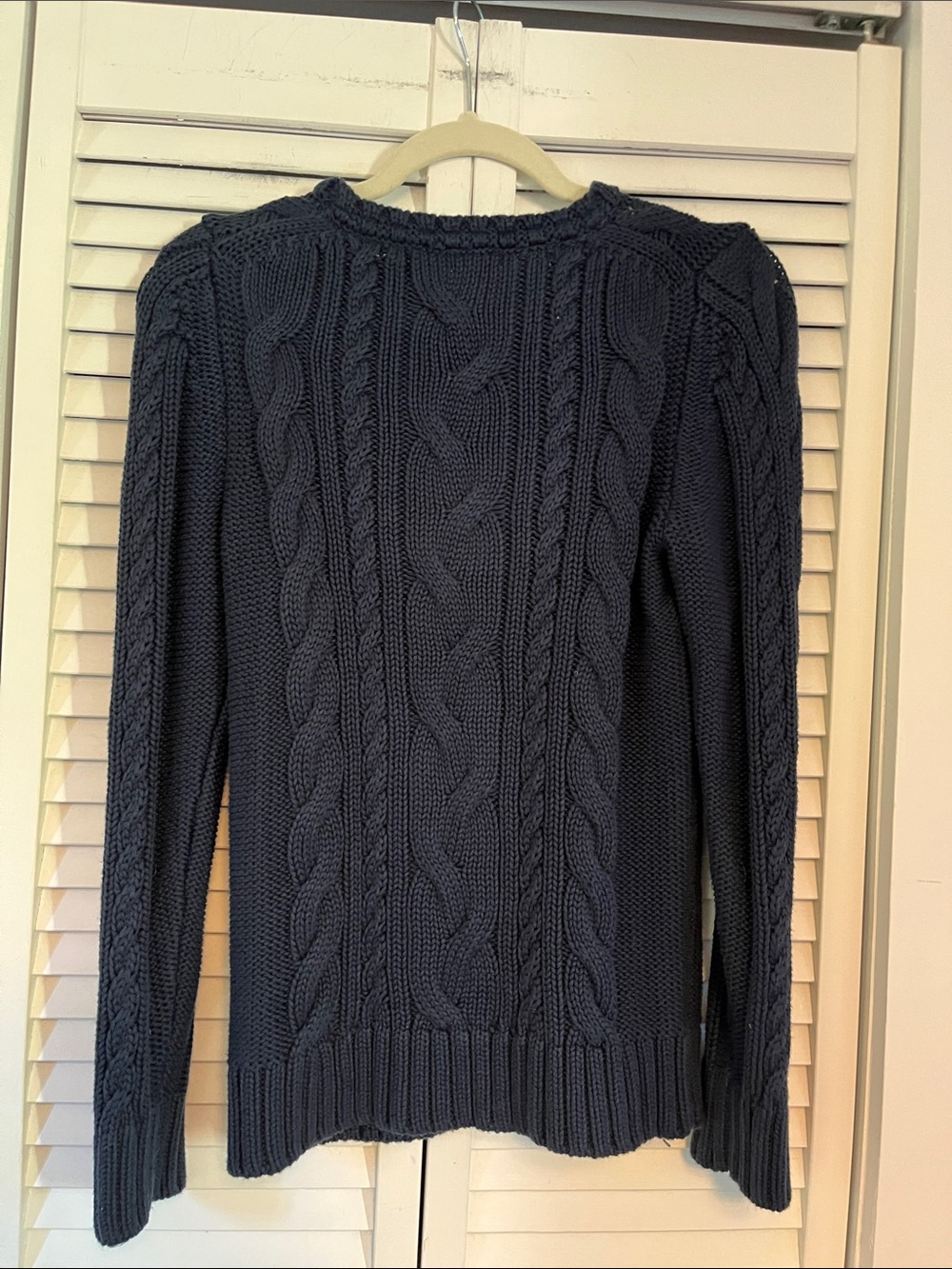 LL Bean Cotton Cable Knit Pullover Sweater Navy Blue Sz Petite XS - Picture 5 of 8